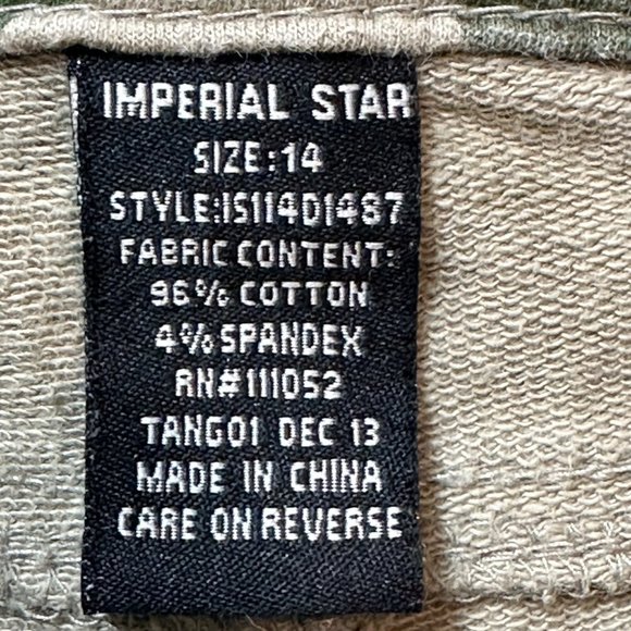 Imperial Star Shorts Girls Size 14 Green Khaki Camo Stretch Cut Off Flat Front - Picture 5 of 12